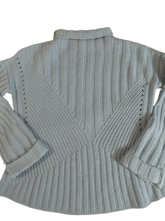 Hand Knit Sweater Pullover Tequila Solo Gray Merino Wool Ribbed Knit Mock Neck - Picture 1 of 15